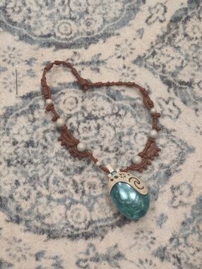 Turquoise Glass Teardrop Pendant Necklace with Brown Cord